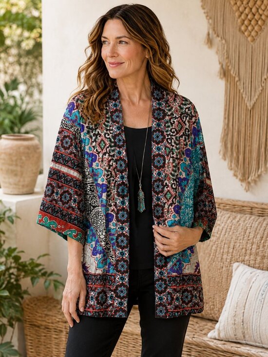 Soft Surroundings Tops - Soft Surroundings Quilted Lotus Topper Kimono Cardigan Small PS Cottagecore Boho